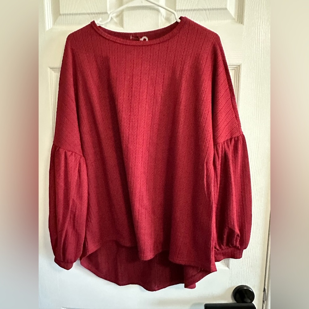 Women’s Red Balloon-Sleeve High-Low Tunic NWOT Large